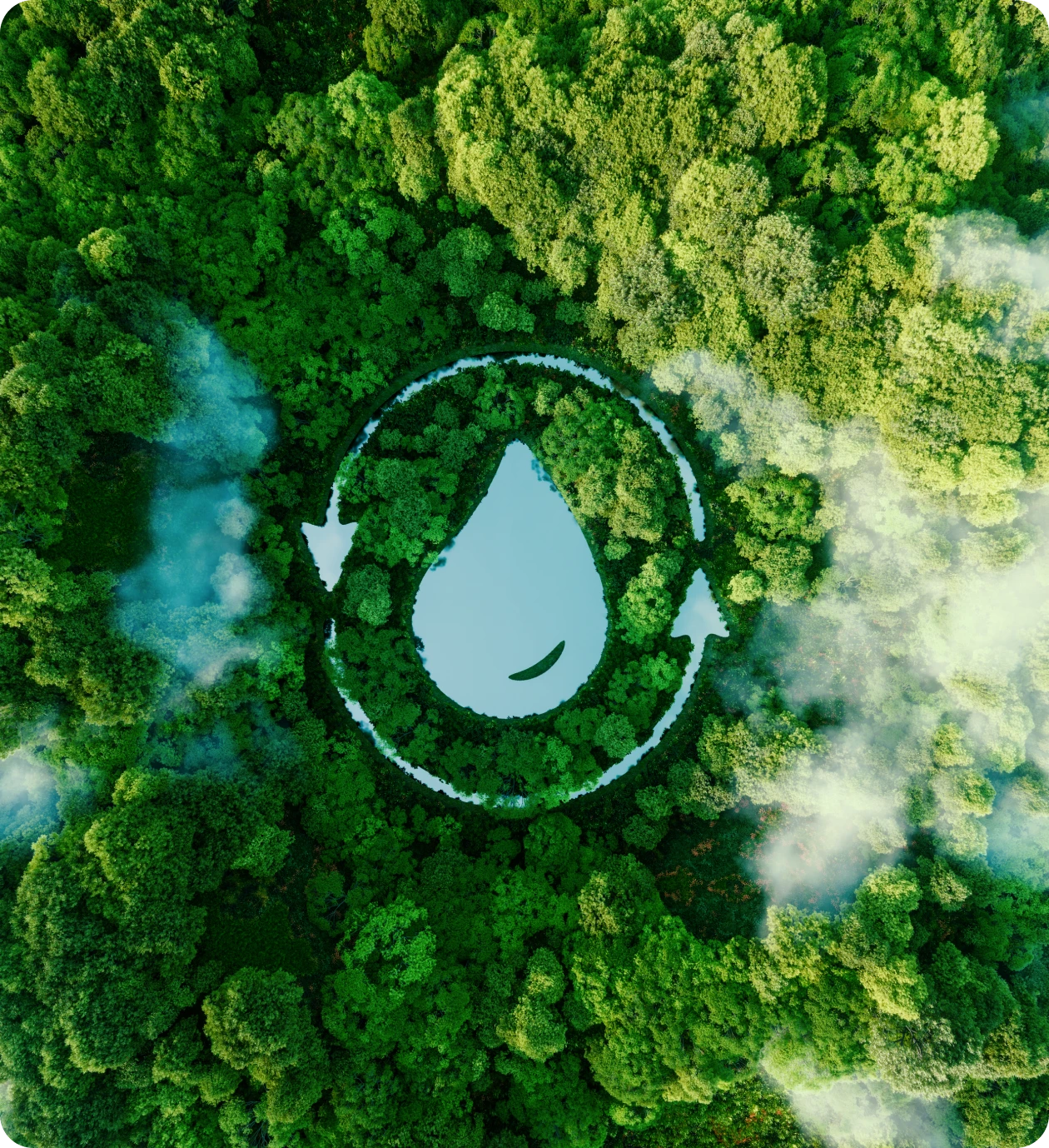 Forest with water drop recycling symbol