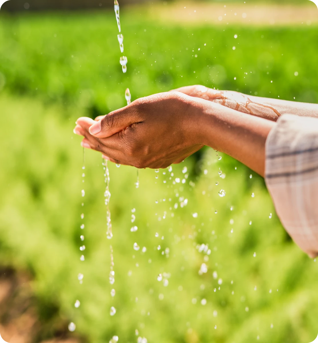 Refreshing water streaming into hands